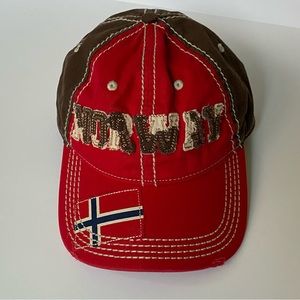 Disney Parks Epcot Norway Baseball Hat Cap Red Brown Snow White Dwarf Doc EUC